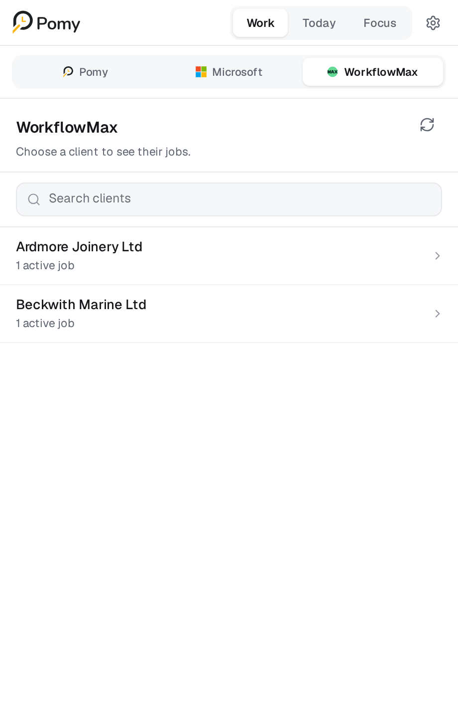 Pomy Work — WorkflowMax screen